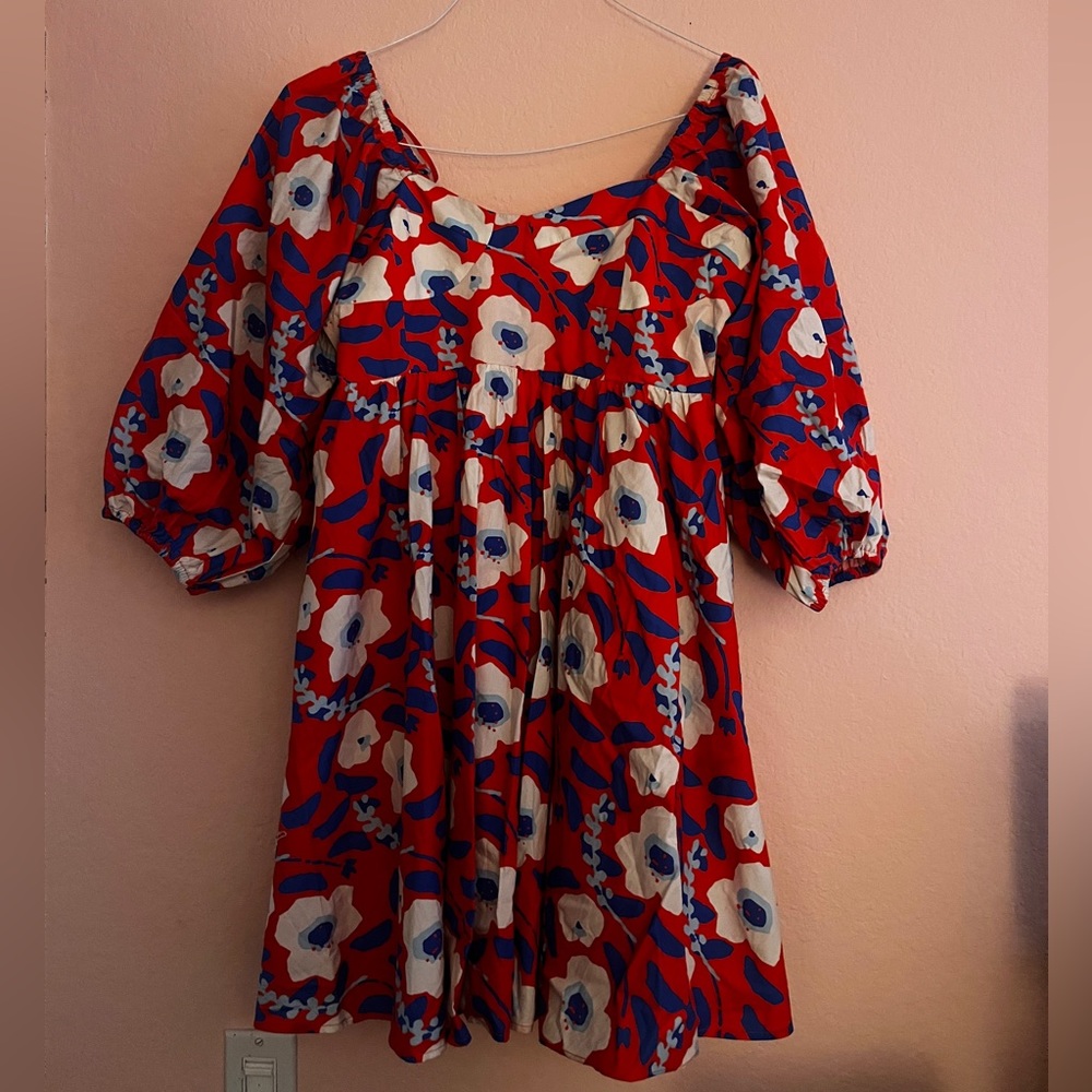 Kutch Red Blue and White Baby Doll Dress